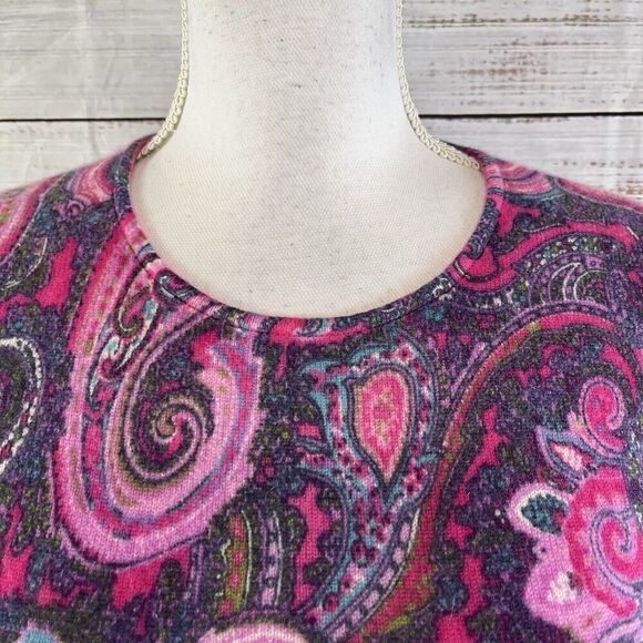 Talbots Pure Cashmere Pullover Sweater size Medium Petite Purple Pink Paisley - Picture 3 of 9